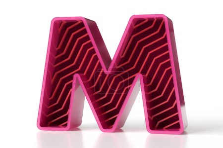 Téléchargez les photos : Grande lettre 3D M conçue pour des projets de branding dans un concept moderne pour les domaines de la technologie et des jeux. Collection de lettrage brillant 3D rose rouge. rendu 3D haute définition. - en image libre de droit