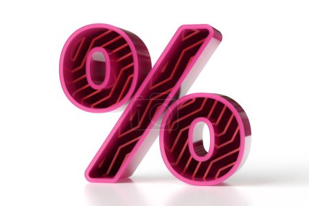 Photo for 3D metallic percent symbol in bright pink and red colors scheme. Futuristic tech-style typography. High resolution 3D rendering. - Royalty Free Image