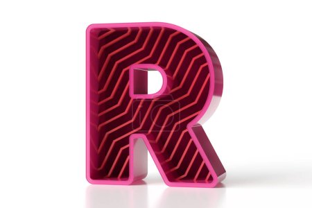 Téléchargez les photos : 3D lettre métallique R en rose et rouge schéma de couleurs. Typographie 3D tendance pour les projets graphiques imprimés ou web. rendu 3D de haute qualité. - en image libre de droit