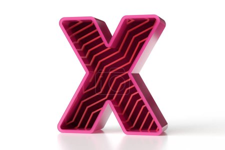 Photo for Geometric letter X designed with a zigzag line pattern. Shiny pink and garnet colors 3D typeface great for a modern eye catching design concept. High resolution 3D rendering. - Royalty Free Image
