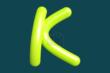 Photo for 3D render neon type letter K in lime green. Graphic resource suitable for prints, artworks, mood boards and web advertisings. High quality 3D illustration. - Royalty Free Image
