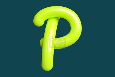 Photo for Curly custom handwritten font letter P in bright green. Graphic resource suitable for prints, artworks, mood boards and web advertisings. High quality 3D rendering - Royalty Free Image