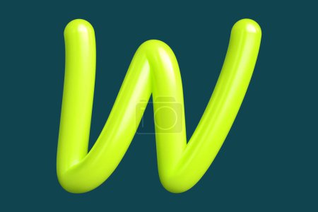 Photo for Neon lettering letter W in striking green. Graphic resource suitable for prints, artworks, mood boards and web advertisings. High quality 3D rendering. - Royalty Free Image