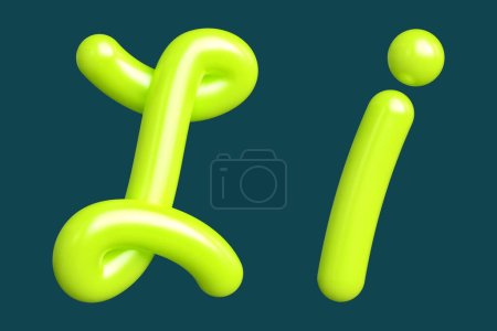 Téléchargez les photos : Lettrage 3D Curly néon lettre I en vert émeraude. Ressource graphique adaptée aux impressions, aux œuvres d'art, aux tableaux d'ambiance et aux publicités Web. rendu 3D de haute qualité. - en image libre de droit