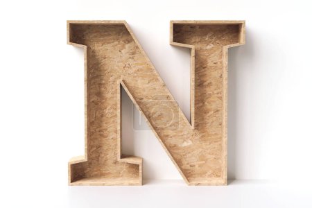 Photo for Wooden hollow letter N. Ideal font collection for decorating an ecological products scene. High definition 3D rendering. - Royalty Free Image