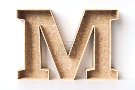 Photo for Textured wood 3D font letter M made of recycled wooden boards. High quality 3D rendering. - Royalty Free Image