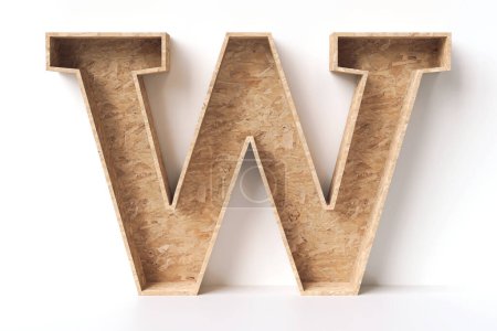 Wood letter W in the shape of an open box. Interior design and DIY and recycling concepts. High definition 3D rendering.