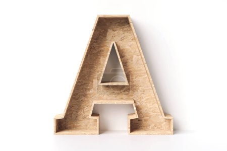 Téléchargez les photos : Lettre en bois 3D A en panneaux OSB. Recycler alphabet élégant conceptuel. rendu 3D de haute qualité. - en image libre de droit