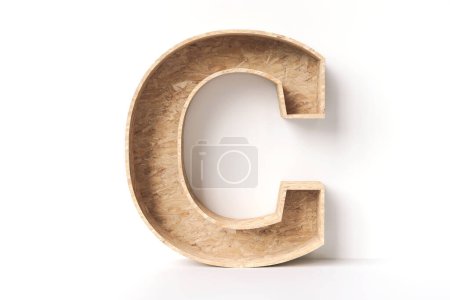 Photo for Wood font letter C made of oriented strand board. New trending interior design material concepts. High detailed 3D rendering. - Royalty Free Image