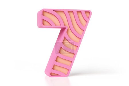 Téléchargez les photos : 3D géométrique numéro 7 en plastique peint mat de couleur rose et pêche avec des formes ondulées. rendu 3D haute définition. - en image libre de droit