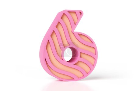 Téléchargez les photos : 3D numéro 6 d'un style moderne et gai de couleurs rose et corail. Lettrage de police de style jouet en plastique. rendu 3D de haute qualité. - en image libre de droit