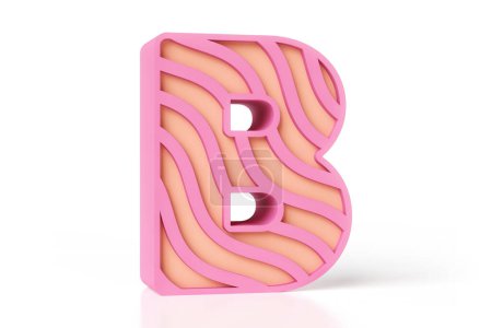Téléchargez les photos : Belle lettre alphabet B conçue avec des formes ondulées. Nouveau style 3D tendance rose et pêche couleurs douces. rendu 3D détaillé élevé. - en image libre de droit
