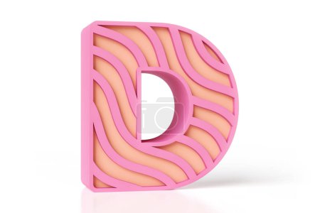 Foto de Cremosa letra D hecha de líneas onduladas rosadas 3D y color interior melocotón. Representación 3D de alta definición. - Imagen libre de derechos