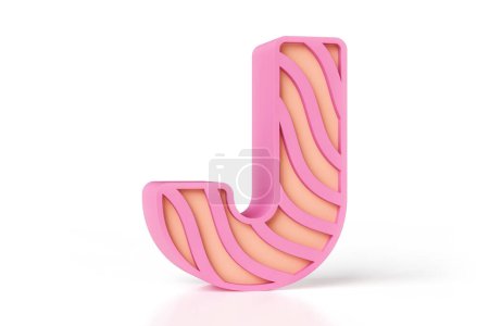 Foto de Estilo femenino letra alfabeto letra J diseñado con suaves colores rosa y melocotón y un patrón ondulado. Nueva tendencia delicado estilo de letras. Visualización 3D de alta resolución. - Imagen libre de derechos