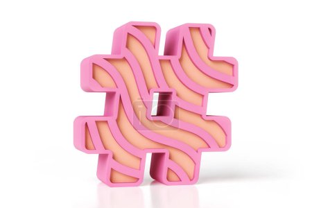 Téléchargez les photos : Symbole de hashtag créatif doux et mignon en combinaison de couleurs rose et pêche. rendu 3D haute définition. - en image libre de droit