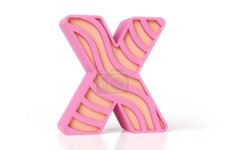 Téléchargez les photos : Alphabet de style doux lettre X en couleur rose et pêche avec des formes ondulées. rendu 3D haute définition. - en image libre de droit