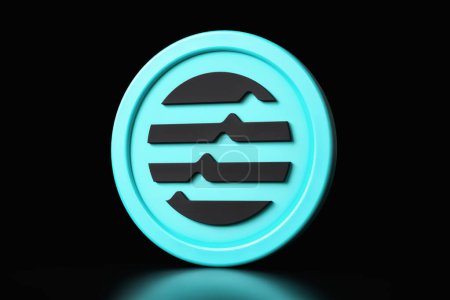 Photo for Aptos Apt cryptocurrency 3D token icon in ligh blue and black isolated on dark background. High quality 3D rendering. - Royalty Free Image
