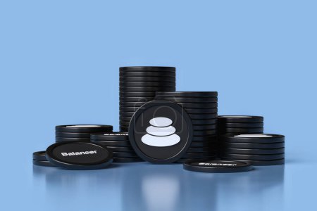 Photo for Coin stacks of Balancer cryptocurrency. Suitable for illustrating digital financial concepts for news, advertisements and blogs. High quality 3D rendering. - Royalty Free Image