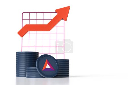Photo for Basic Attention Token Bat coins stacked next to a chart with an uptrend arrow. High quality 3D rendering. - Royalty Free Image