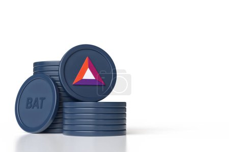 Photo for Coin stacks of Basic Attention Token showing Bat ticker and symbol. High quality 3D rendering. - Royalty Free Image