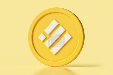 Photo for Busd Binance Usd stable coin. 3D icon in white and yellow isolated on pastel soft yellowish background. High quality 3D rendering. - Royalty Free Image