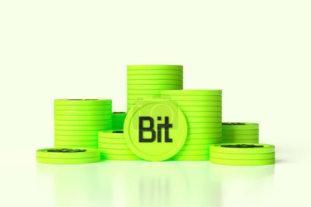 Photo for Set of BitDao tokens in stacks. Nice illustration suitable for cryptocurrency and digital money concepts. High quality 3D rendering. - Royalty Free Image