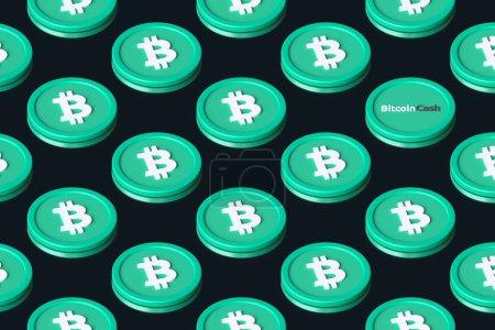 Photo for Bitcoin Cash Bch cryptocurrency tokens arranged on a surface forming rows seen in perspective from above. Suitable for illustrating news, ads and articles. High quality 3D rendering. - Royalty Free Image