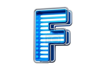 Photo for Eye catching neon font letter F in vivid blue and stainless steel color. Beautiful typography for composing titles, ad headers and eye-catching texts. High quality 3D rendering - Royalty Free Image