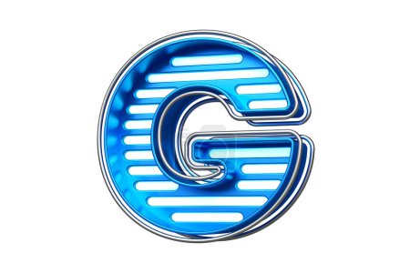 Photo for Tech style neon font lines letter G in vivid metallic blue. Nice typeface for designing titles, ad headers and eye-catching texts. High quality 3D rendering - Royalty Free Image