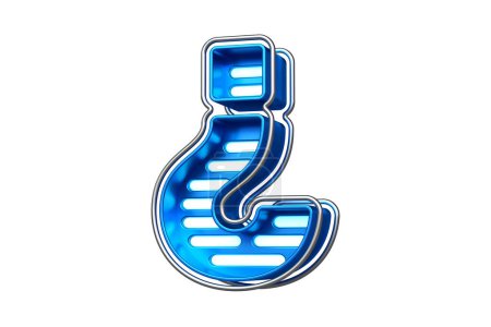 Photo for Typography made of chrome metal and blue with neons. Question mark character. Flashing lettering for creating titles, ad headers and eye-catching texts. High quality 3D rendering. - Royalty Free Image