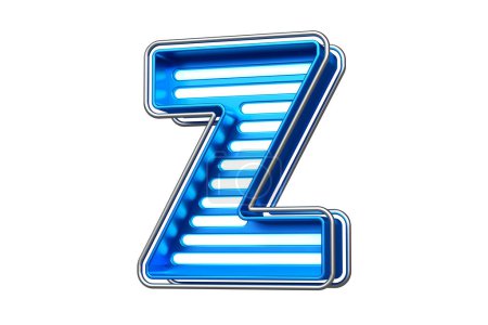 Photo for Chrome and blue neon font letter Z. Beautiful typography for composing titles, ad headers and eye-catching texts. High quality 3D rendering. - Royalty Free Image