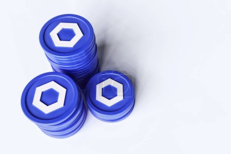 Photo for Stacked Chainlink coins from top view in blue and white color scheme. High quality 3D rendering. - Royalty Free Image
