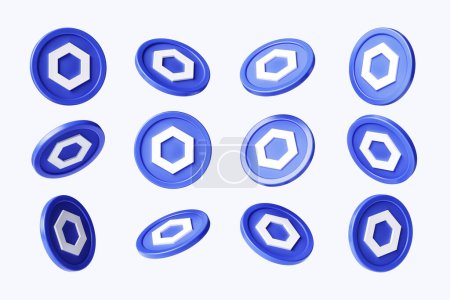 Photo for Set of Chainlink cryptocurrency tokens viewed from multiple angles. Suitable for creating compositions with dynamic cryptocurrencies. High definition 3D rendering. - Royalty Free Image