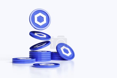 Photo for Chainlink cryptocurrency tokens in motion forming a stack. Nice wallpaper for digital trading money concepts. High quality 3D rendering. - Royalty Free Image