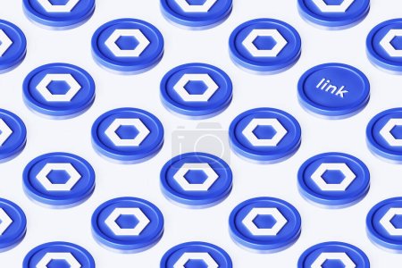 Photo for Chainlink Link cryptocurrency tokens arranged on a surface forming rows seen in perspective from above. Suitable for illustrating news, ads and articles. High quality 3D rendering. - Royalty Free Image