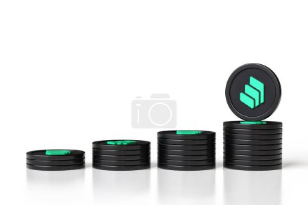 Photo for Set of 4 stacks of Compound Comp tokens sorted in order from smallest to largest. Illustration suitable for ads, news and web projects for growing cryptocurrency concept themes. High definition 3D rendering. - Royalty Free Image