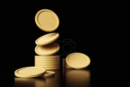 Foto de Conjunto de monedas de oro en movimiento formando una pila. Ilustración adecuada para finanzas y conceptos de ahorro en crecimiento. Renderizado 3D de alta calidad. - Imagen libre de derechos