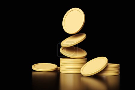 Photo for Golden tokens in motion forming a stack. Template nice for cryptocurrency and financial concepts. High quality 3D rendering. - Royalty Free Image