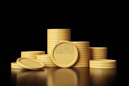 Photo for Mock-up of golden coin stacks suitable for cryptocurrency and banking projects. High quality 3D rendering. - Royalty Free Image