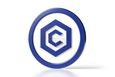 Foto de Cronos Cro token criptomoneda en azul marino y blanco. Renderizado 3D de alta calidad. - Imagen libre de derechos