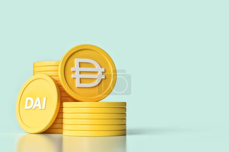 Photo for Two stacks of Dai stablecoin cryptocurrencies showing symbol and ticker abbreviation. High quality 3D rendering. - Royalty Free Image