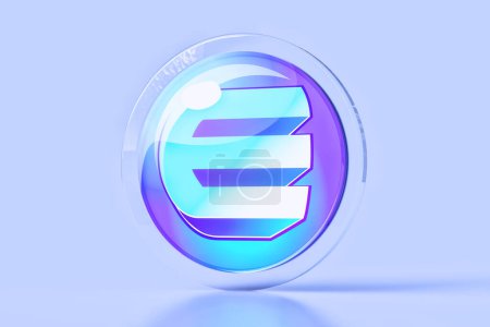 Foto de Enjin Moneda criptomoneda 3D token diseñado con efecto de cristal. Gráfico adecuado para ilustrar metaverse y Nft anuncios y noticias. Renderizado 3D de alta calidad - Imagen libre de derechos