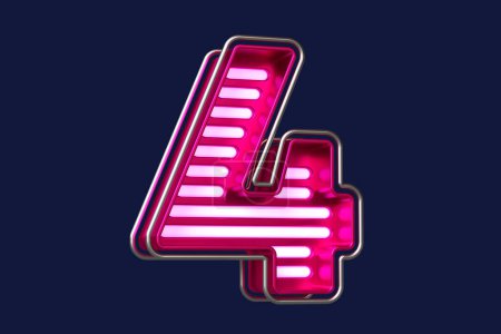 Photo for Shining chrome and pink neon font digit number 4. Nice typeface for the creation of titles, ad headers and eye-catching texts. High quality 3D rendering - Royalty Free Image