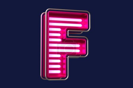 Photo for Eye catching neon font 3D letter F in vivid pink and stainless steel color. Beautiful typography for composing titles, ad headers and eye-catching texts. High quality 3D rendering - Royalty Free Image