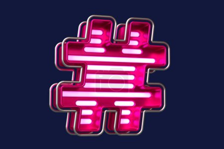 Photo for Chrome and pink neon lettering hashtag symbol. Beautiful typography for creating titles, ad headers and eye-catching texts. High quality 3D rendering - Royalty Free Image