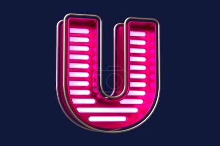 Photo for Neon cinematic display font letter U in chrome and pink. Beautiful typography for composing titles, ad headers and eye-catching texts. High quality 3D rendering. - Royalty Free Image