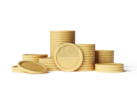 Photo for Template of a set of golden coin stacks suitable for designing cryptocurrency or payment system projects. High quality 3D rendering. - Royalty Free Image