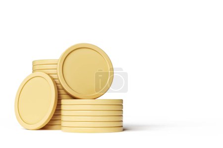 Photo for Mockup of golden coin stacks suitable for designing cryptocurrency or payment system projects. High quality 3D rendering. - Royalty Free Image