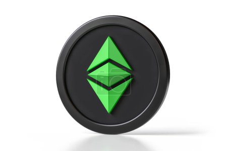 Foto de Icono Ethereum Classic Etc 3D en colores verde y negro. Renderizado 3D de alta calidad. - Imagen libre de derechos