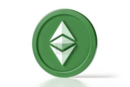 Foto de 3D Ethereum icono de símbolo clásico en esquema de color verde y blanco. Diseño adecuado para noticias criptomoneda, anuncios y aplicaciones. Representación 3D de alta definición. - Imagen libre de derechos